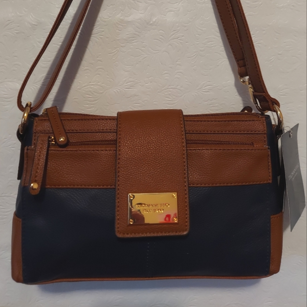 Tignanello Social Status Leather Crossbody in Midnight Cognac (Navy & Tan)